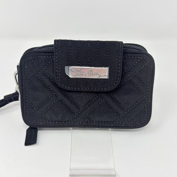 Vera Bradley Black Quilted Wristlet Wallet Zip Around ID Coin Purse NWOT - Picture 2 of 16